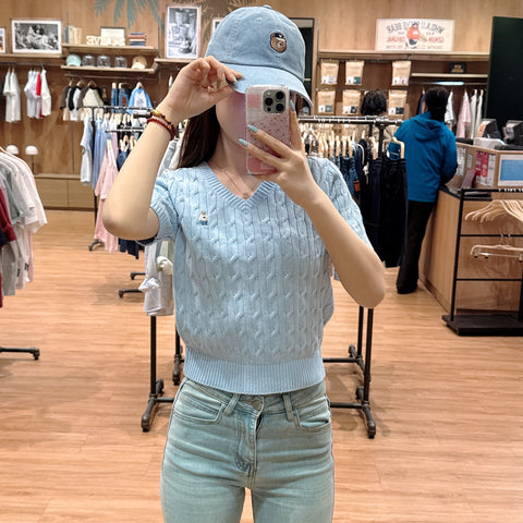 韓國 Who.A.U Steve V-neck Short Sleeve Sweater【WA142】