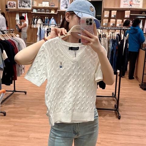韓國 Who.A.U Steve V-neck Short Sleeve Sweater【WA142】