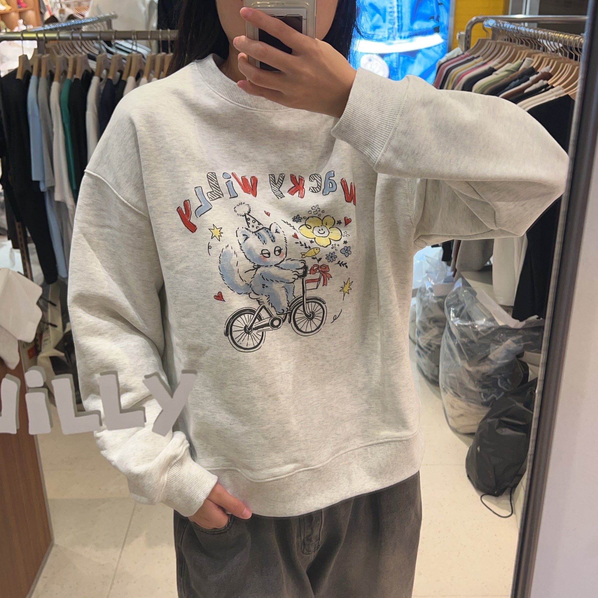 韓國 Wacky Willy Women's Vintage Graphic Semi-Overfit Long Sleeve【WW017】