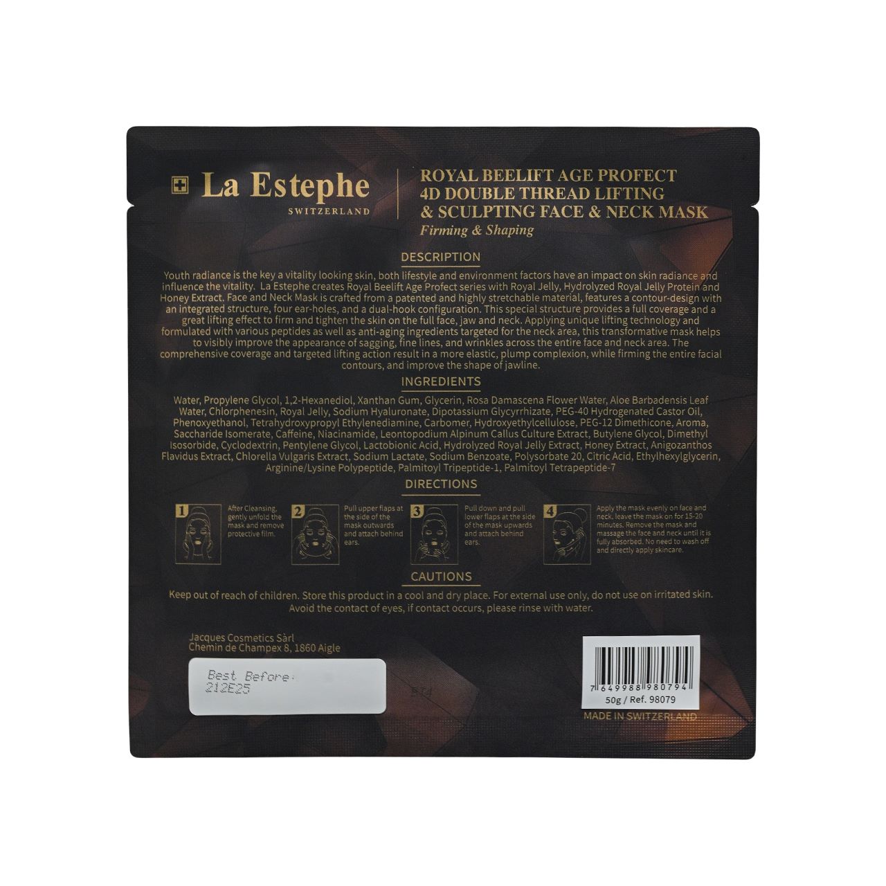 La Estephe 黑蜂禦齡4D雙提拉線雕面頸膜 5片【SM212】