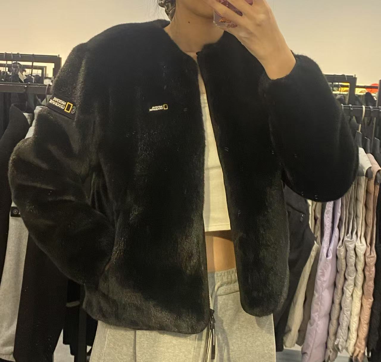 【現貨】韓國 National Geographic Round Neck Faux Fur Cardigan JP【NG360】