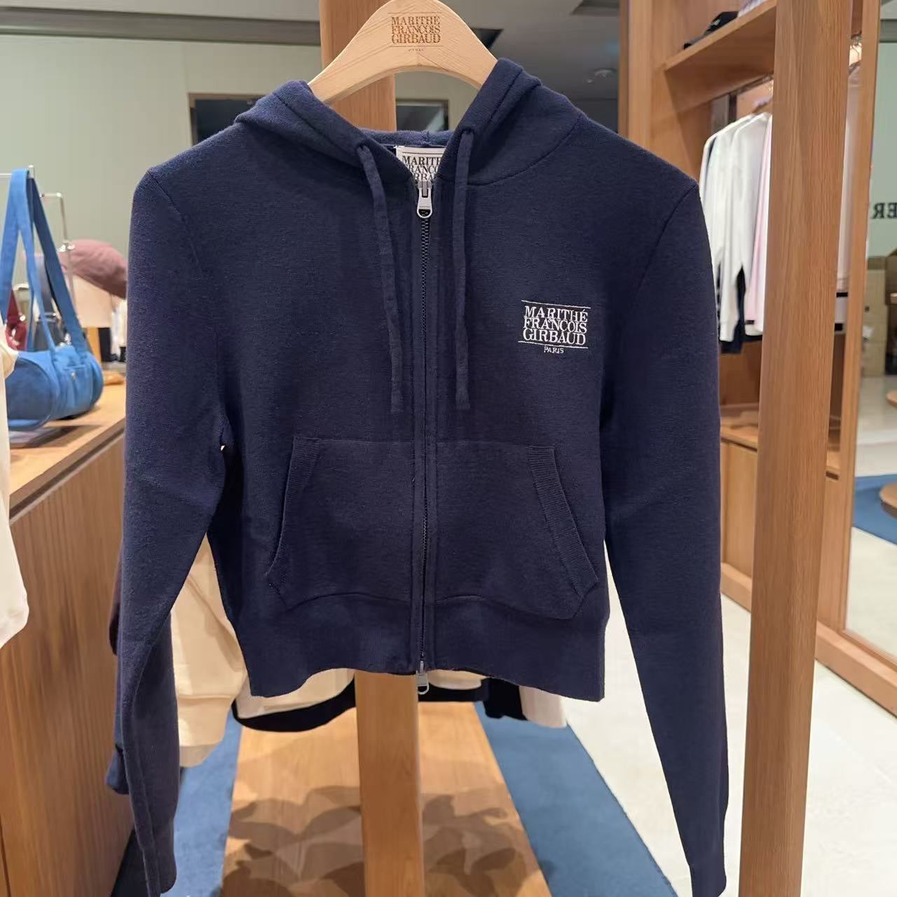 韓國 Marithe Francois Girbaud W Classic Logo Crop Knit Hoodie Zipup【MF720】