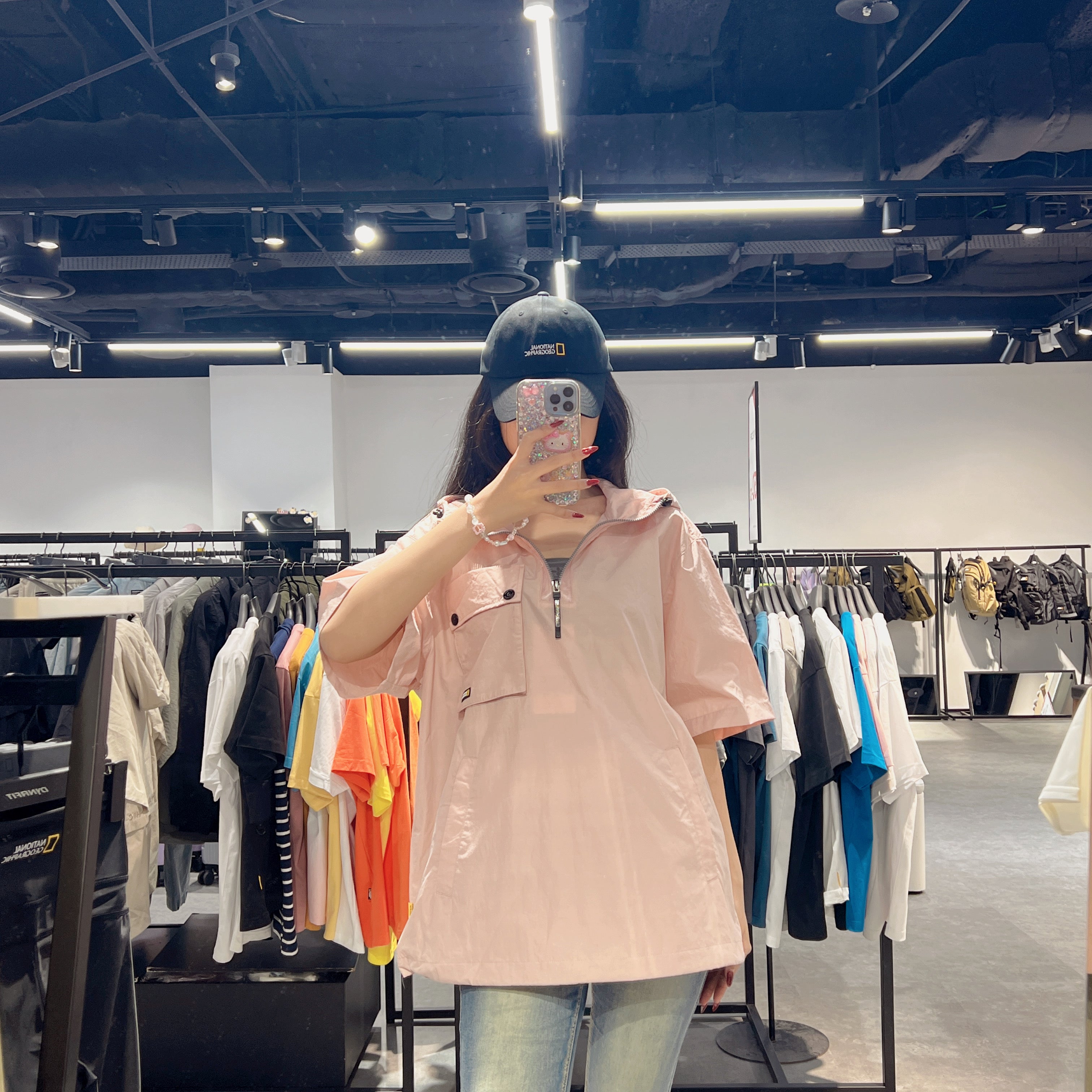 韓國 National Geographic Unisex Chest Pocket Woven Short Sleeve HOODY ANORAK【NG661】