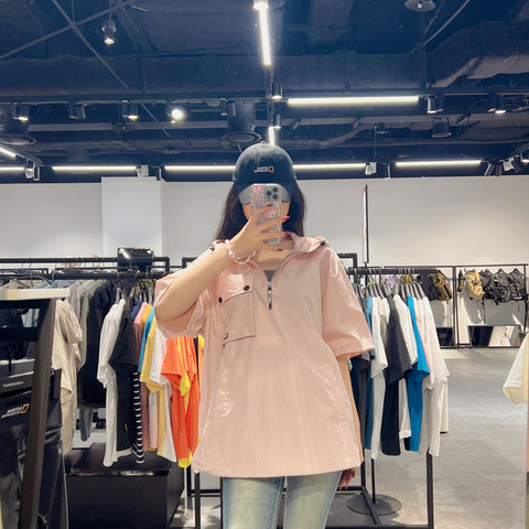 韓國 National Geographic Unisex Chest Pocket Woven Short Sleeve HOODY ANORAK【NG661】