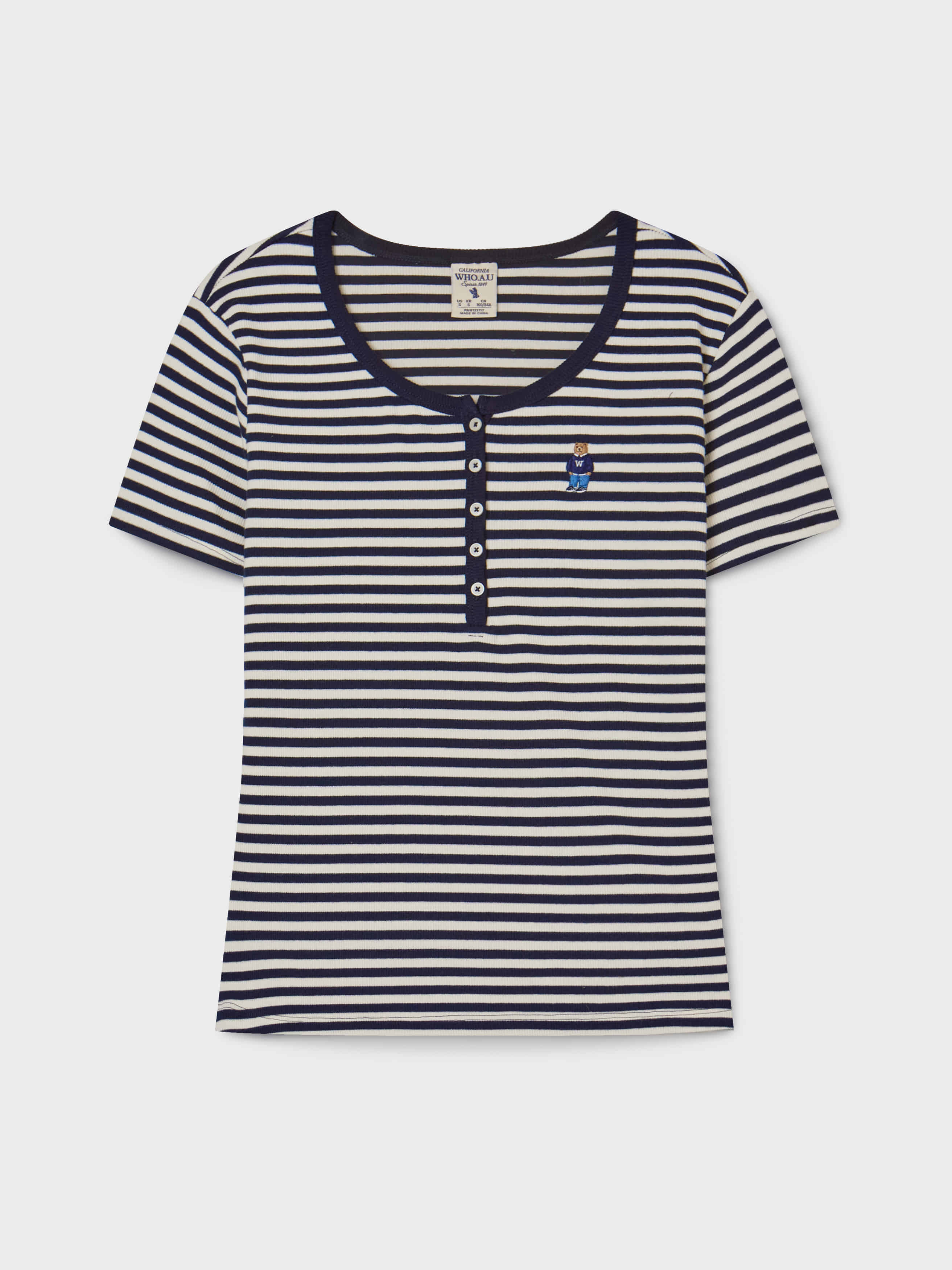 韓國 WhoAU Steve Ribbed Henry Neck T-shirt【WA269】