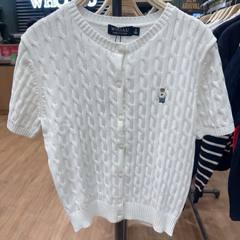 韓國 Who.A.U Steve Round Neck Short Sleeve Cardigan【WA125】