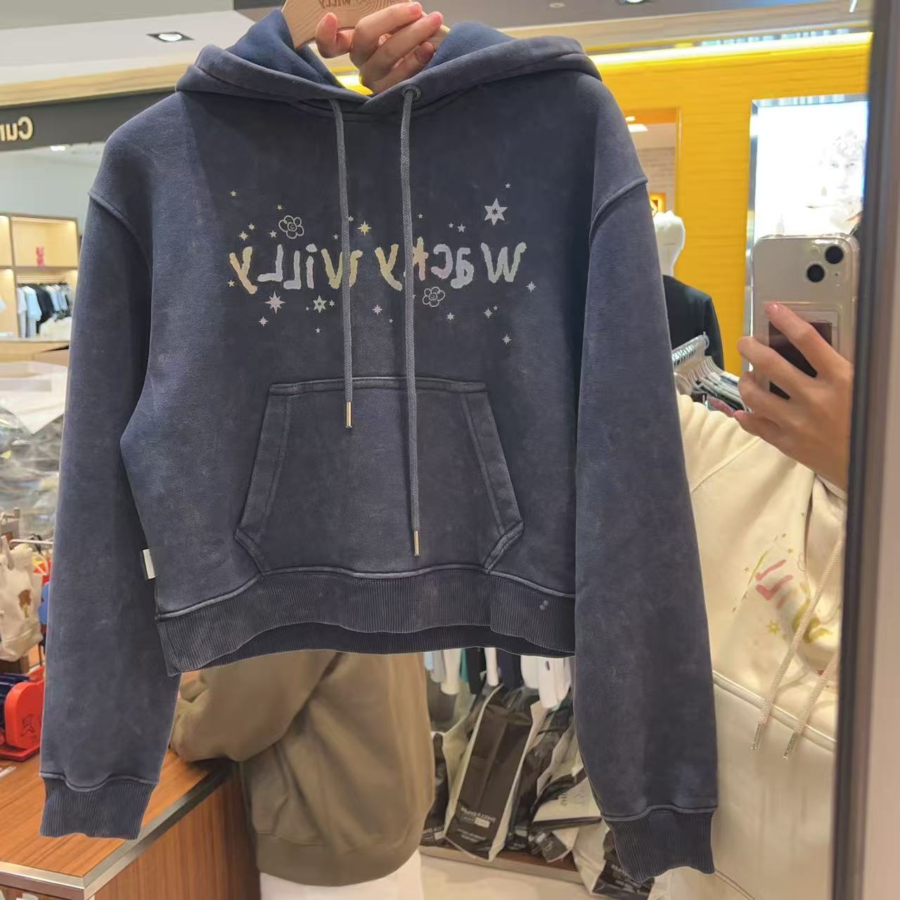 韓國 Wacky Willy Women's Snowwashed Graphic Crop Hoodie【WW022】