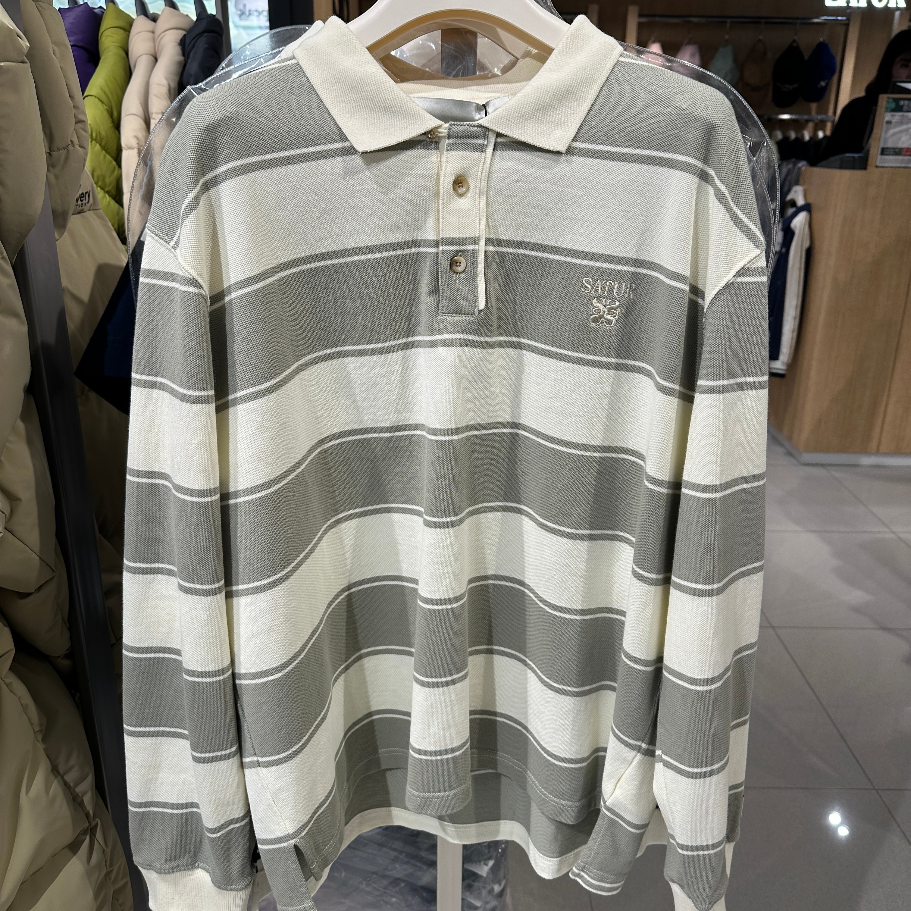韓國 Satur Stripe Pique Polo Long Sleeve【SR078】