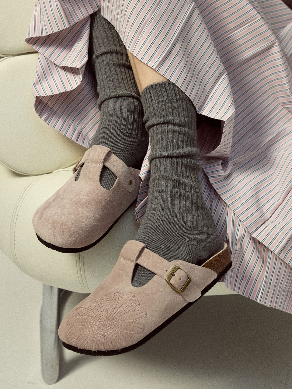 韓國 Mardi Mercredi Classique T-Strap Suede Mule【MM197】