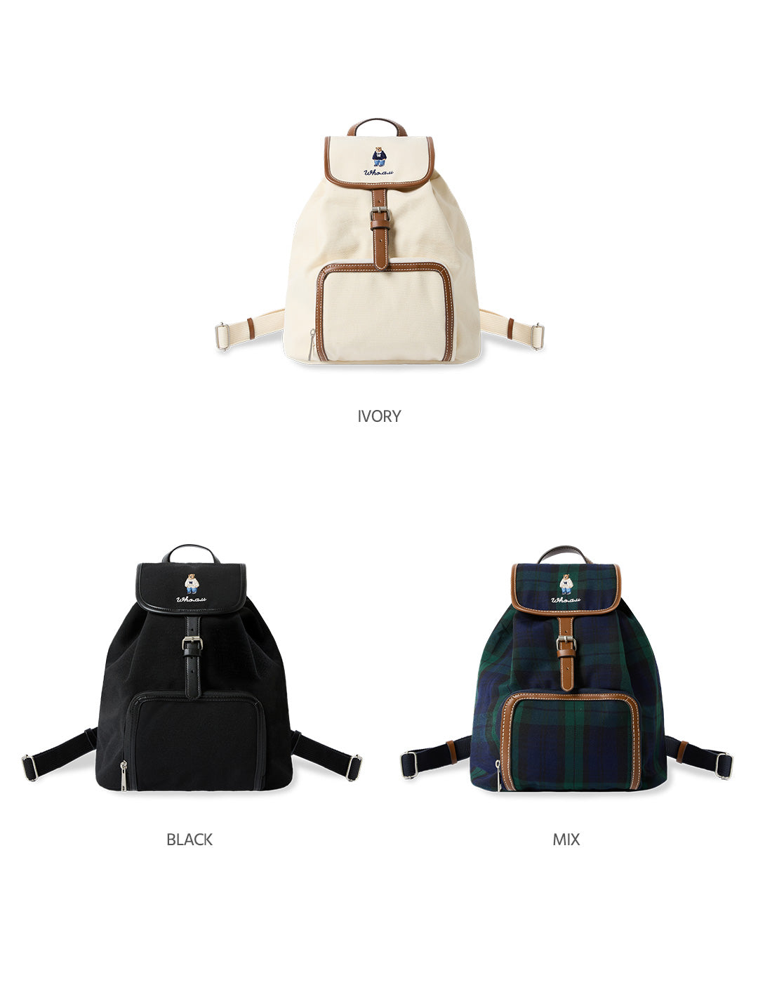 韓國 Who.A.U Canvas Pocket Backpack【WA212】