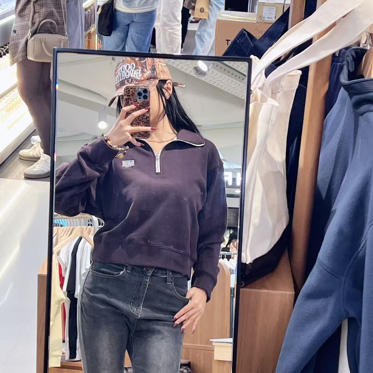 韓國 Marithe Francois Girbaud W Classic Logo Half Zipup Crop Sweatshirt【MF663】