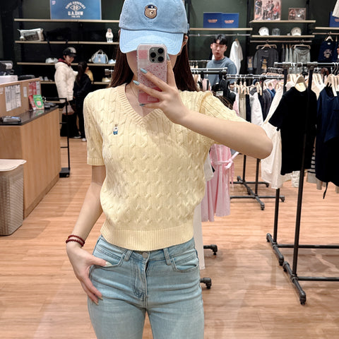 韓國 Who.A.U Steve V-neck Short Sleeve Sweater【WA142】