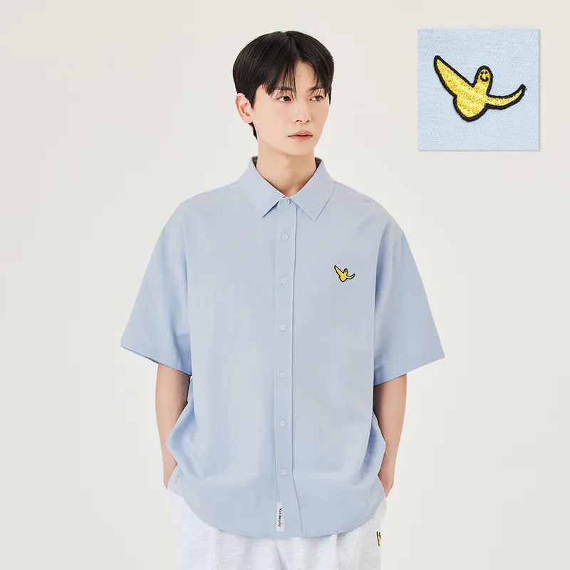 韓國 Mark Gonzales Angel Wappen Linen Short Sleeve Shirt【MG094】