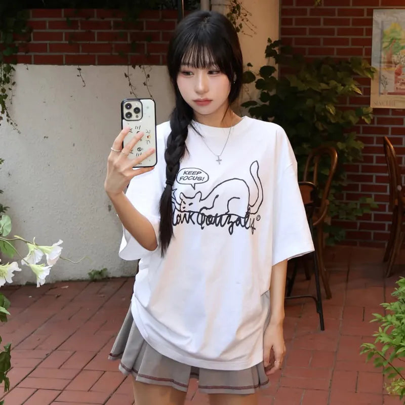 韓國 Mark Gonzales Neko Graphic Loose Fit Short Sleeve T-Shirt【MG093】