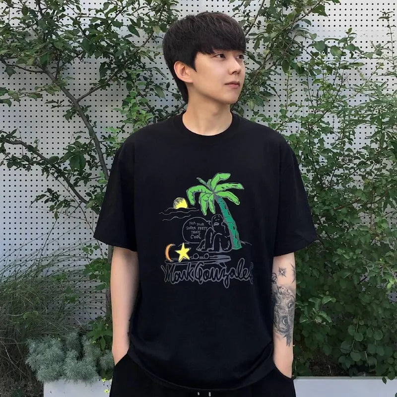韓國 Mark Gonzales Palm Tree Graphic Cool Cotton Short Sleeve T-Shirt【MG061】
