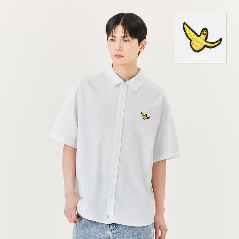 韓國 Mark Gonzales Angel Wappen Linen Short Sleeve Shirt【MG094】