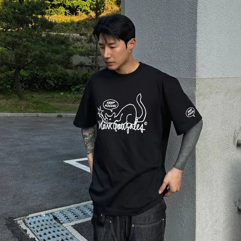 韓國 Mark Gonzales Neko Graphic Loose Fit Short Sleeve T-Shirt【MG093】