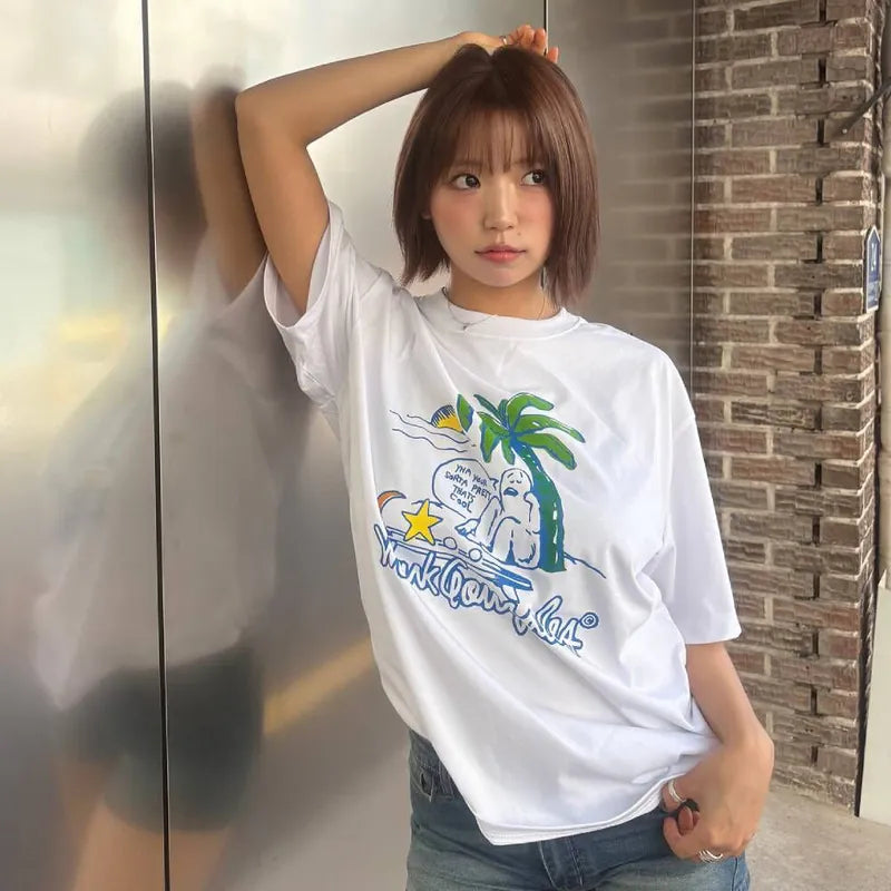 韓國 Mark Gonzales Palm Tree Graphic Cool Cotton Short Sleeve T-Shirt【MG061】