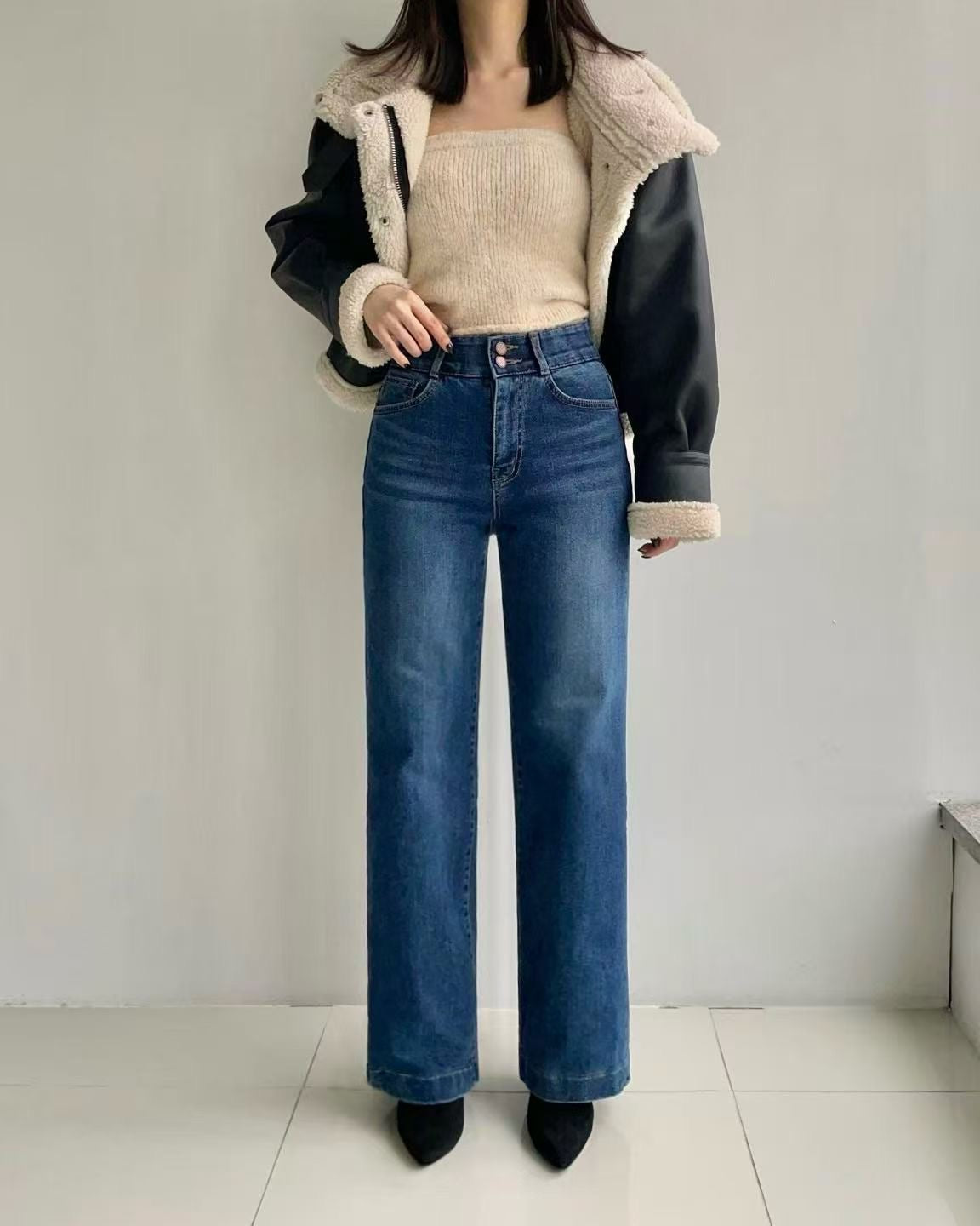 韓國 HowLuk 牛仔褲 刷薄毛 (冬季款)【H2551】