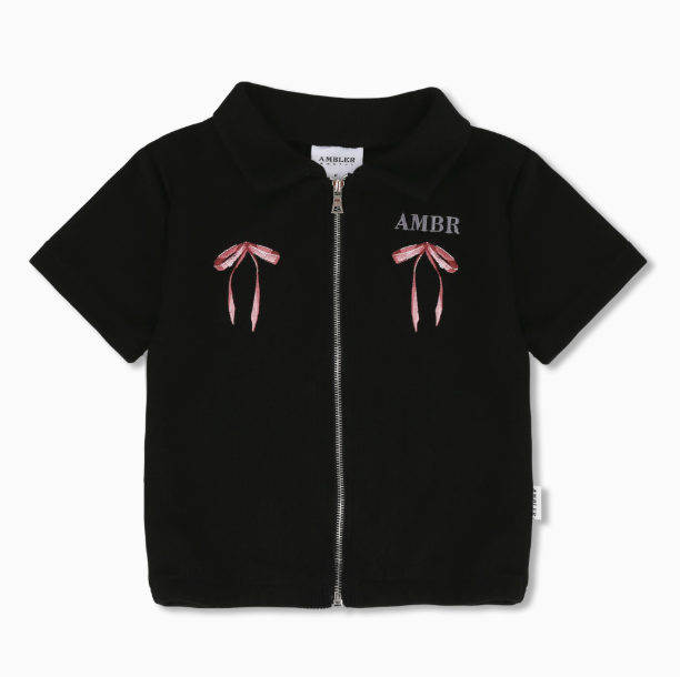 韓國 Ambler Crop collar Zip-up Short Sleeve Knit【AR099】