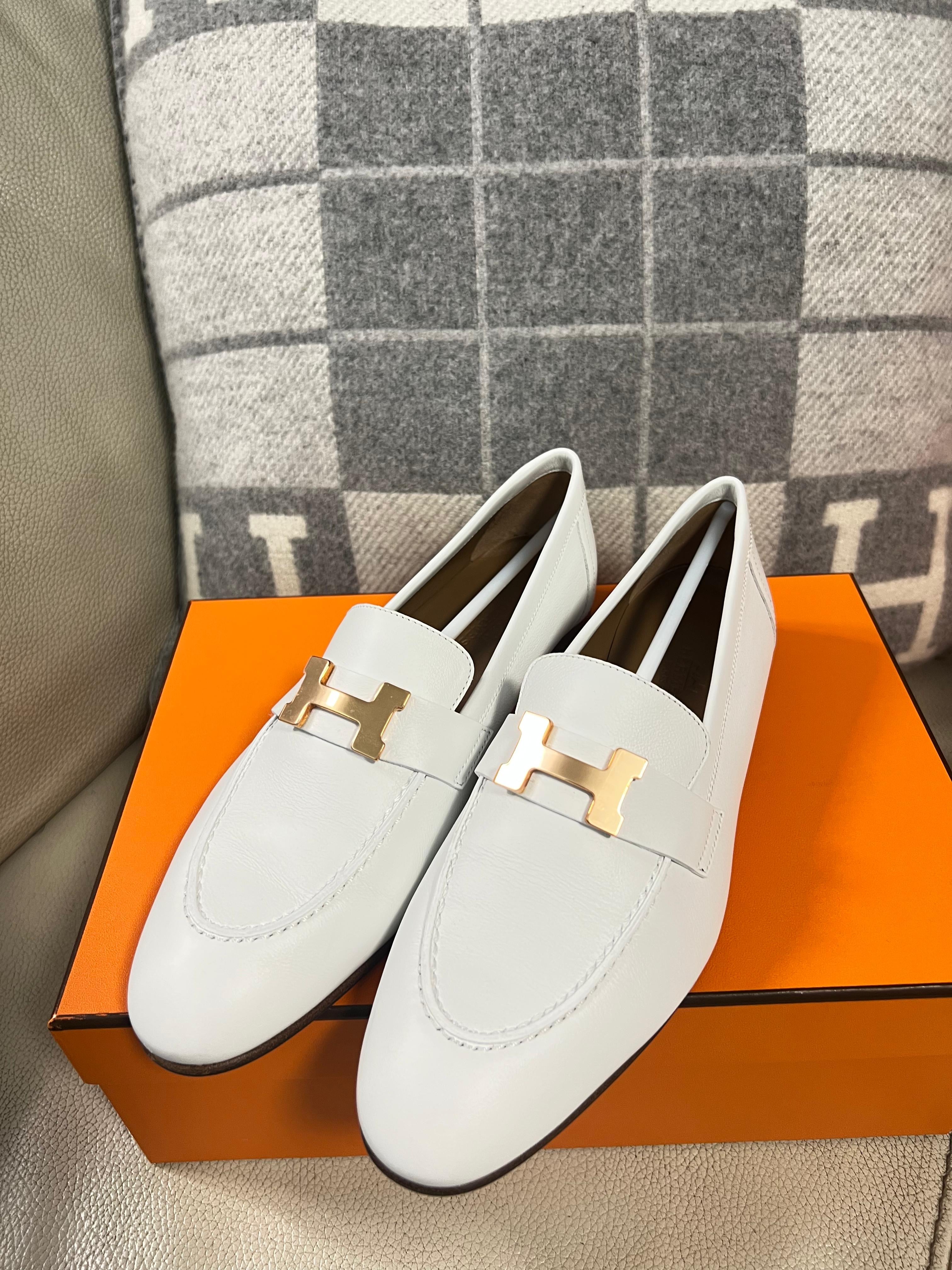 【Preloved】Hermes 白色真皮鞋 (尺碼37.5 正碼) 【ST017】