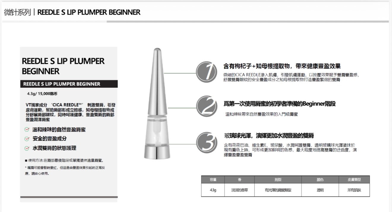 VT 微針豐唇蜜保養精華 Beginner 4.3g (一套2件)【SM152】