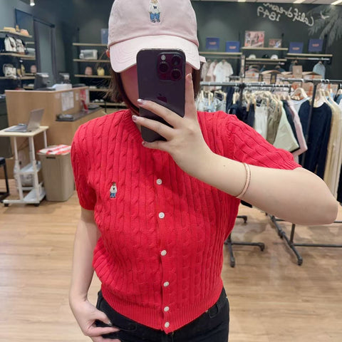 韓國 Who.A.U Steve Round Neck Short Sleeve Cardigan【WA125】