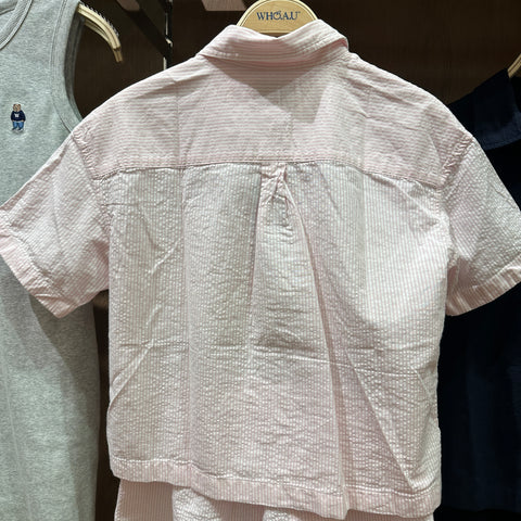 韓國 Who.A.U Steve Seersucker Crop Shirts【WA101】 - Image