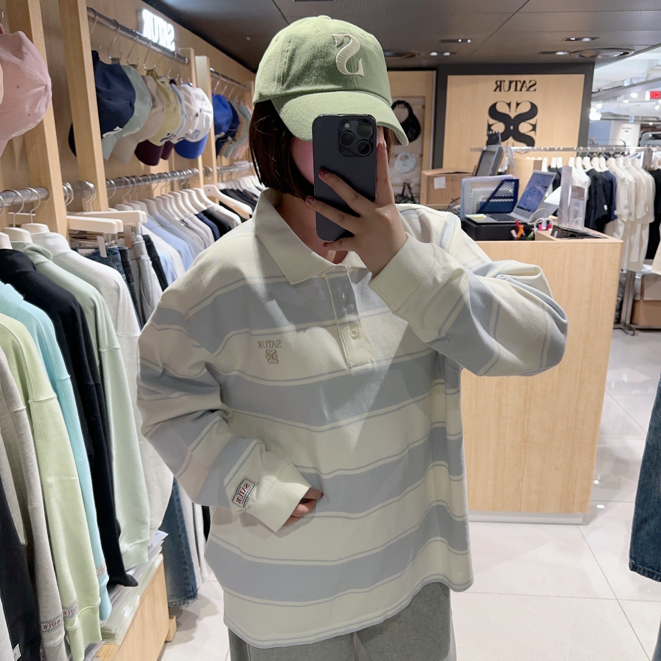 韓國 Satur Stripe Pique Polo Long Sleeve【SR078】
