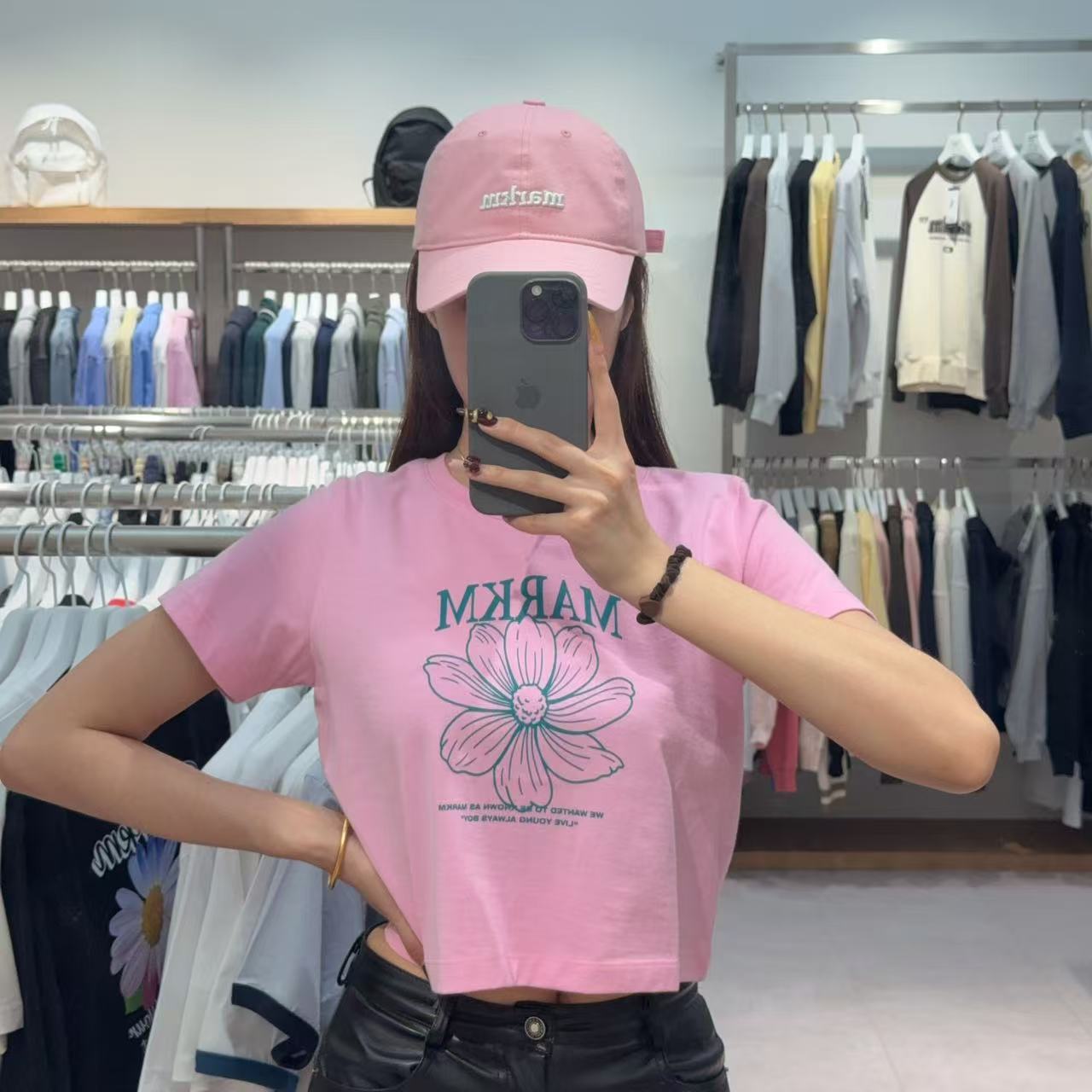 韓國 Markm FLOWER PRINT CROP T-SHIRT PINK【MA113】