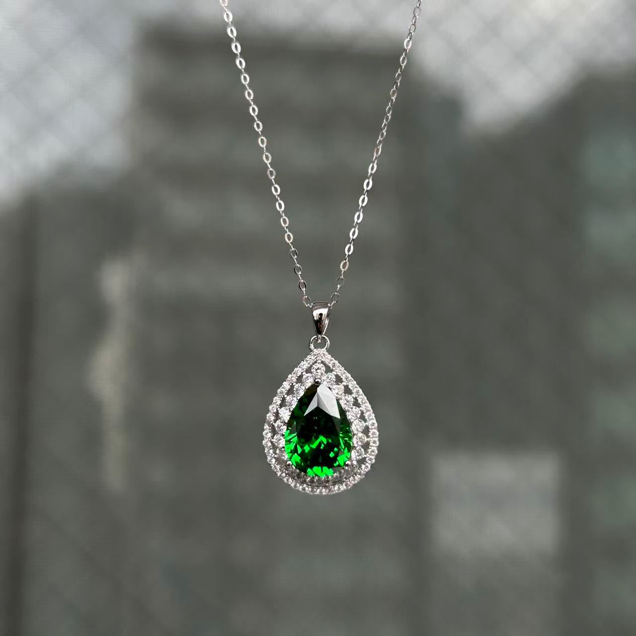 日本直送 綠尖晶銀項鍊【JS377】