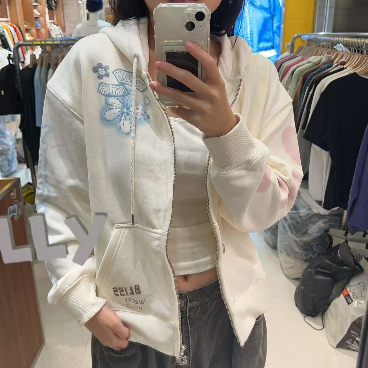 韓國 Wacky Willy Women's Flower Graphic Hooded Zip-Up【WW023】