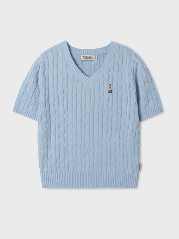 韓國 Who.A.U Steve V-neck Short Sleeve Sweater【WA142】