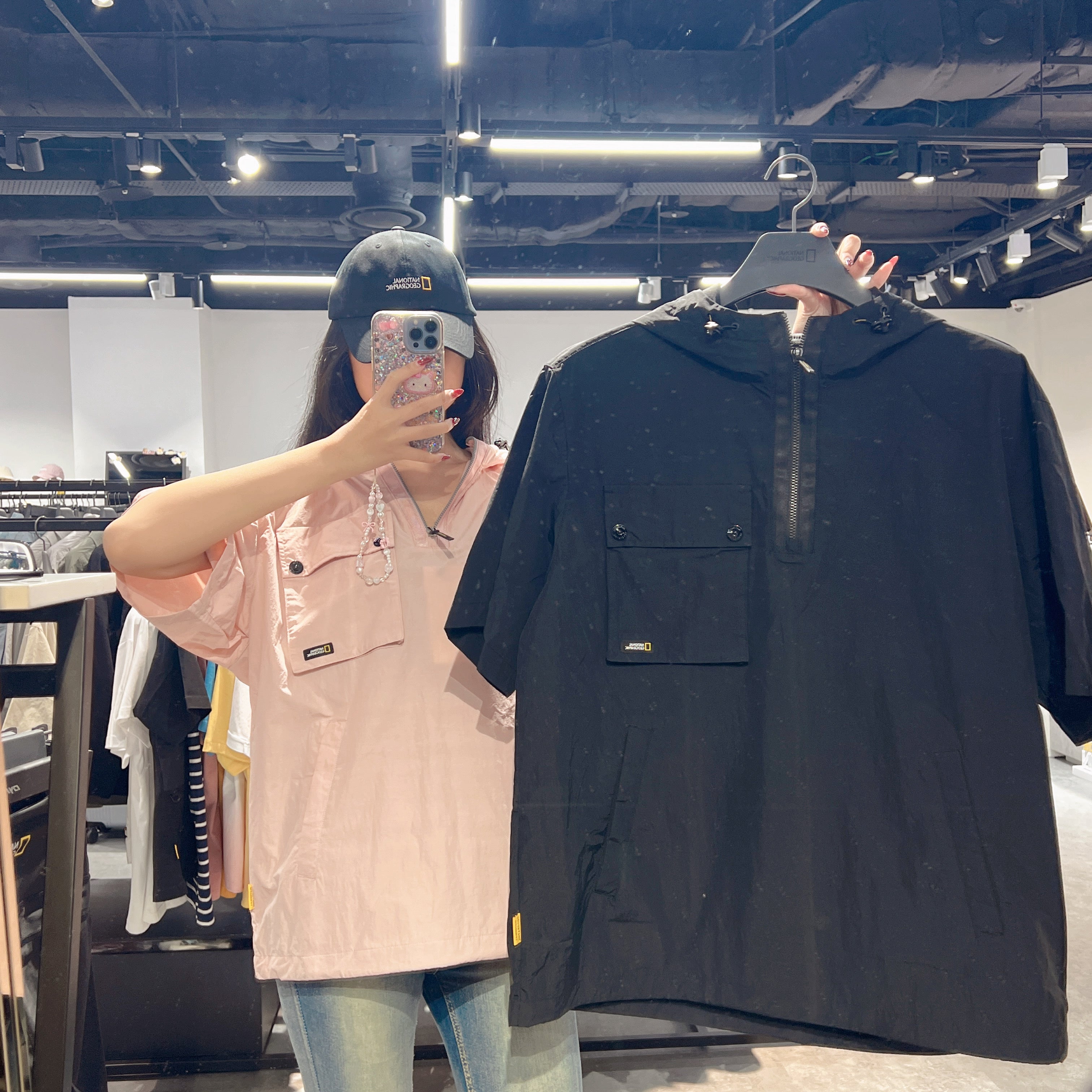 韓國 National Geographic Unisex Chest Pocket Woven Short Sleeve HOODY ANORAK【NG661】