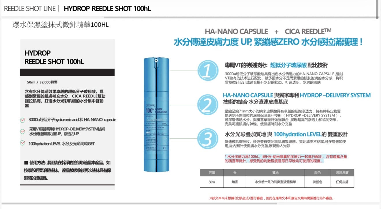 VT 爆水保濕塗抹式微針精華100HL 50ml【SM127】