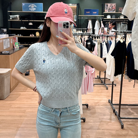 韓國 Who.A.U Steve V-neck Short Sleeve Sweater【WA142】