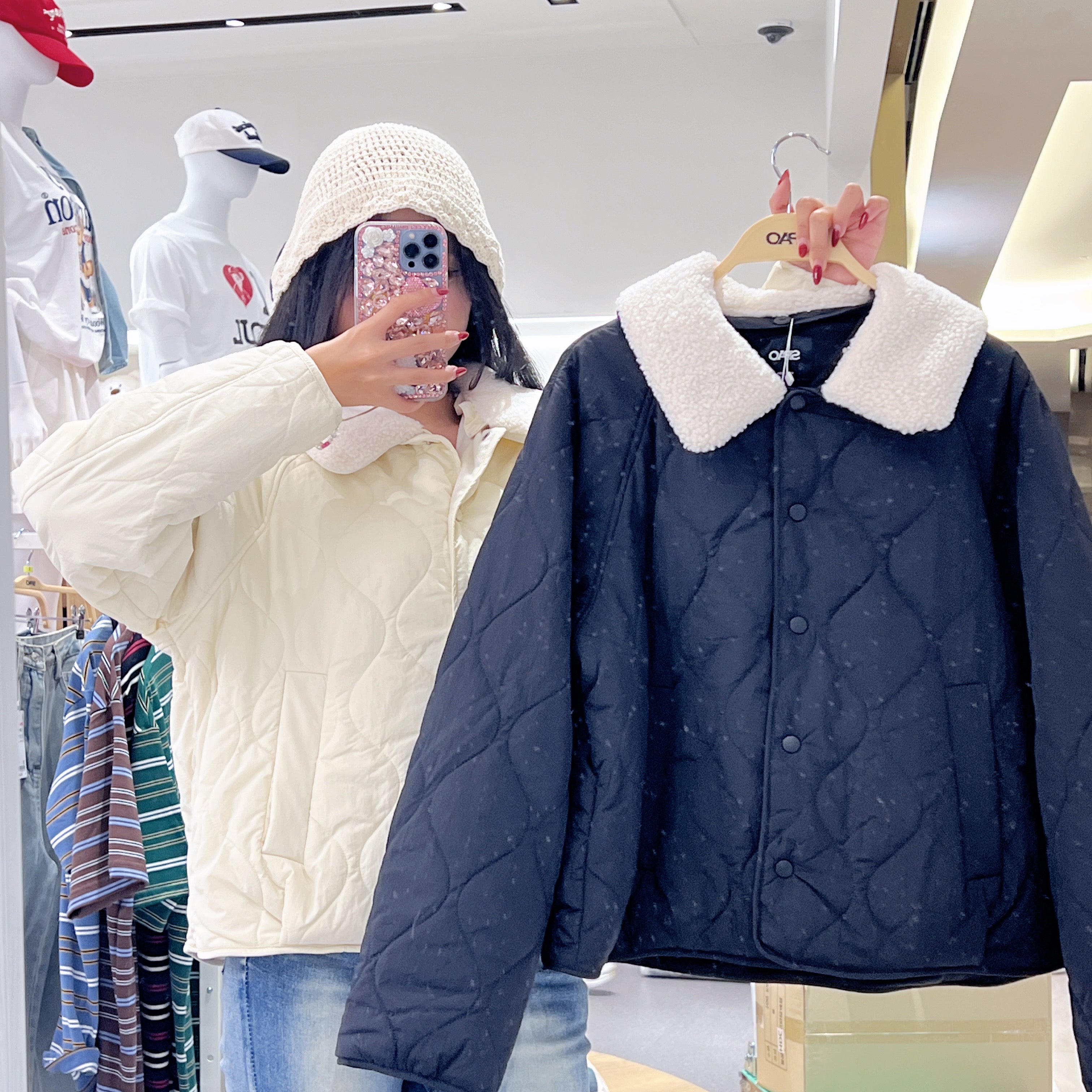 韓國 SPAO Detachable collar lightweight quilted jacket【SP192】