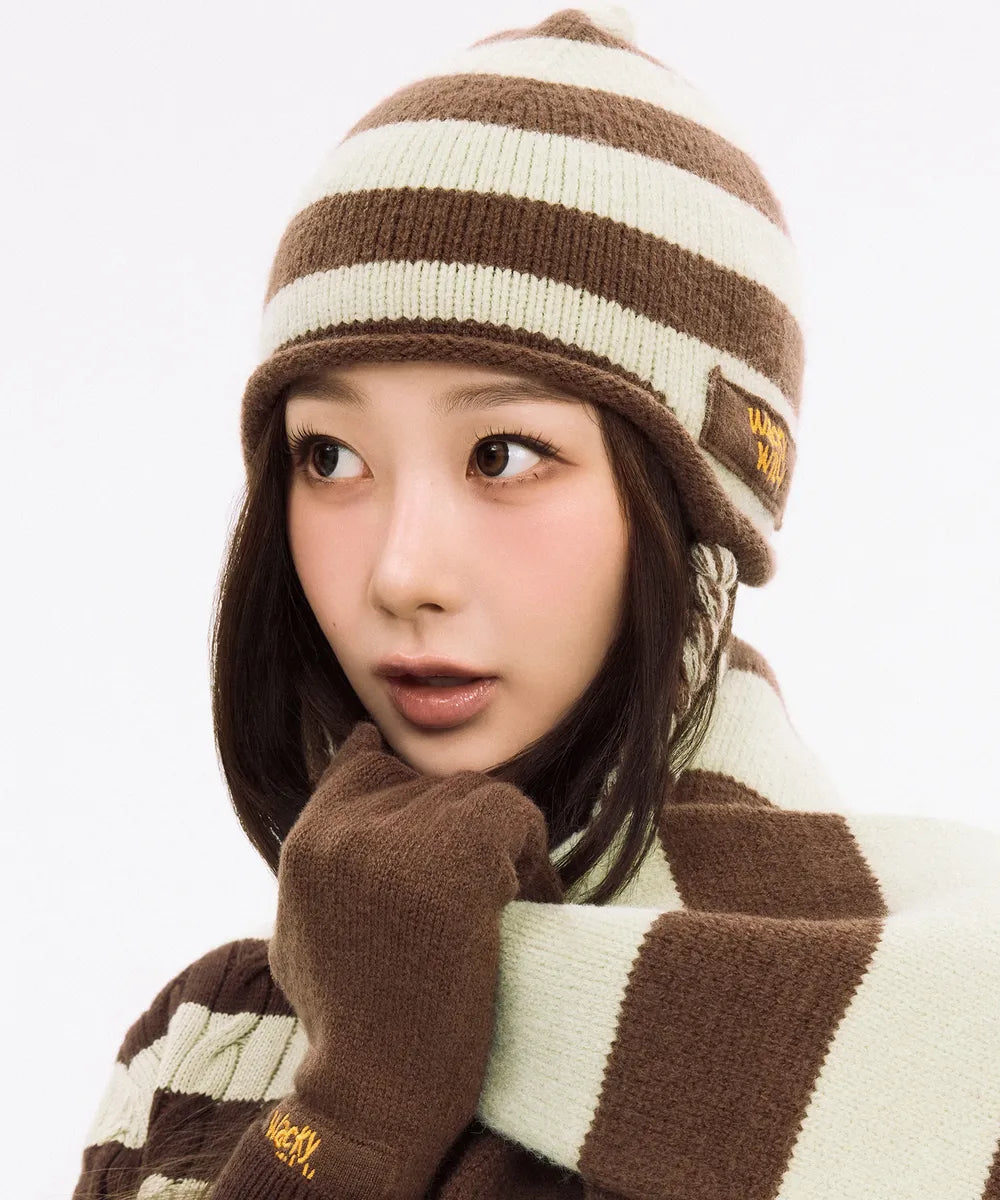 韓國 Wacky Willy Striped Tassel Beanie【WW076】