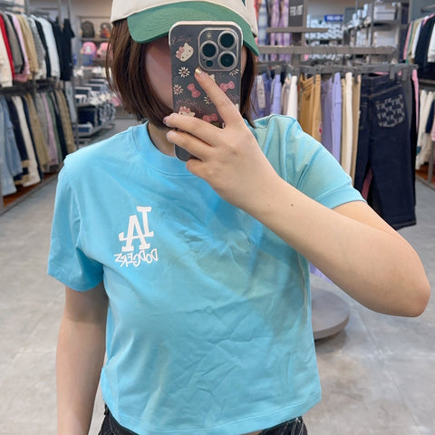 韓國 MLB Women's Basic Small Logo Crop Short Sleeve T-Shirt LA【MB322】