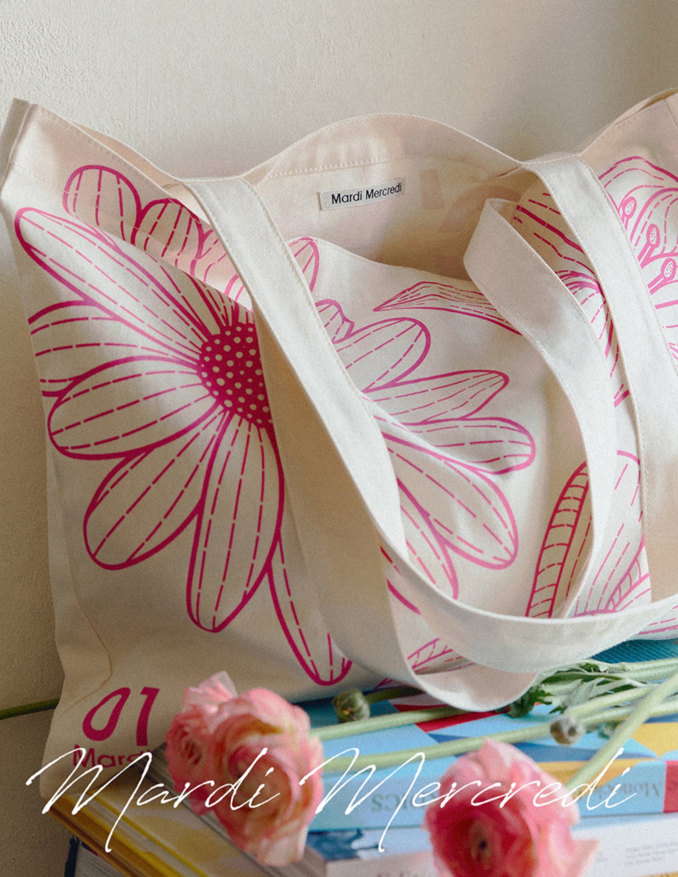 韓國 Mardi Mercredi CANVAS BAG TRIPLE FLOWER 【MM043】