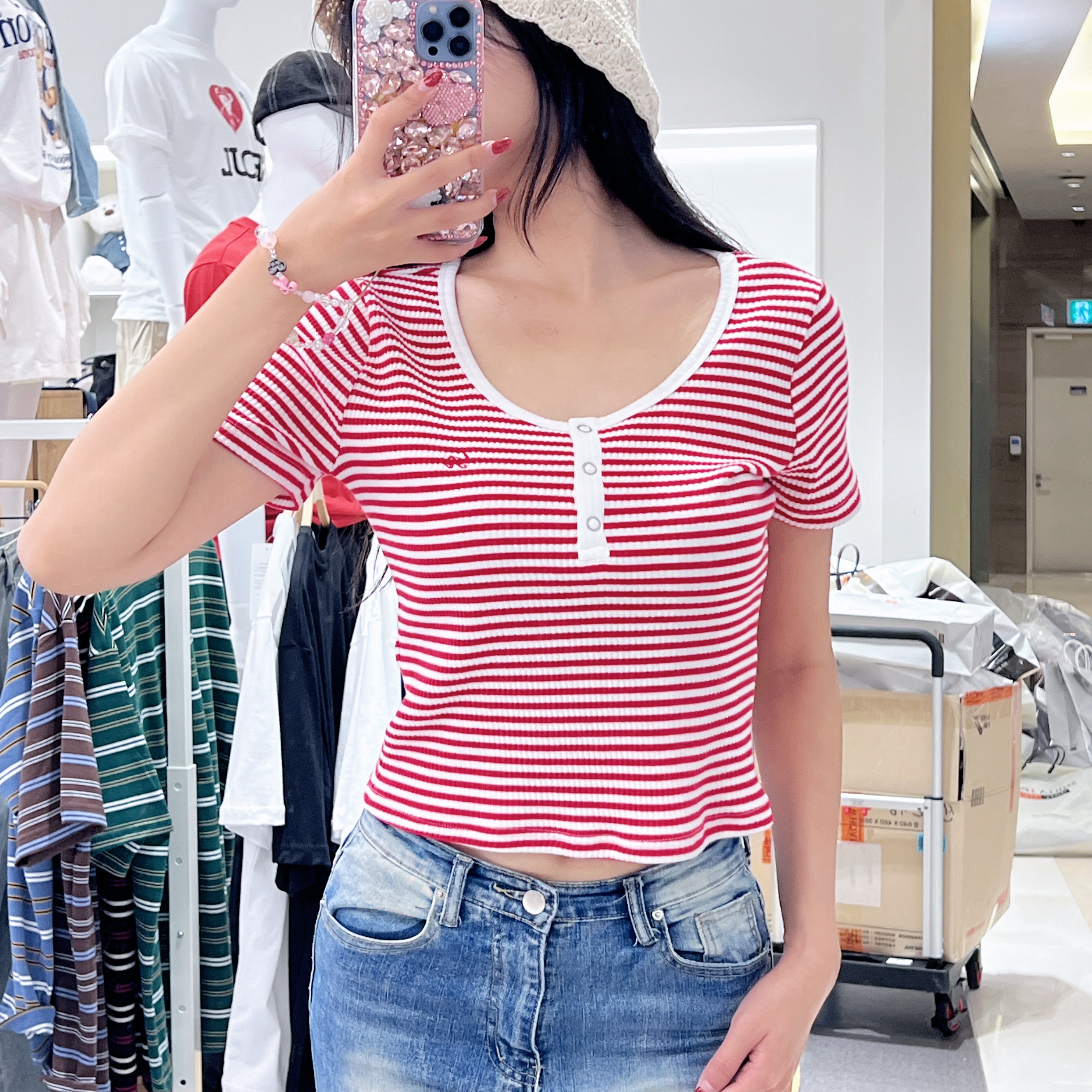韓國 SPAO Henry Neck Crop Short Sleeve T-Shirt【SP177】