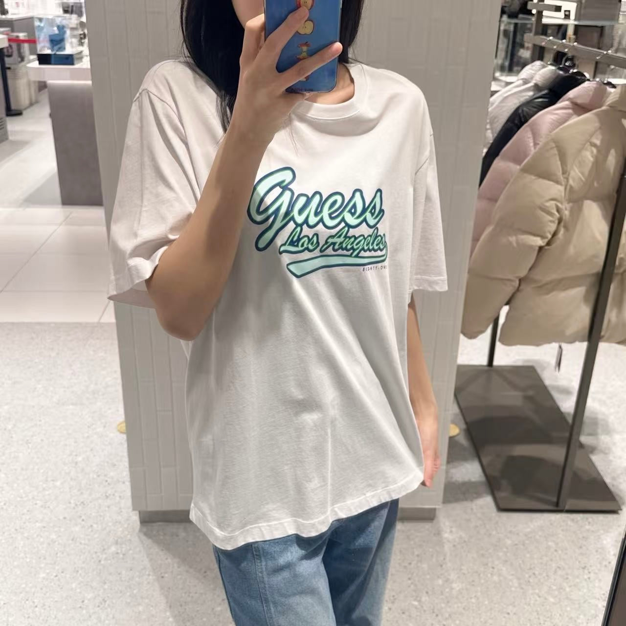 韓國 Guess Uni semi-overfit center Guess logo short-sleeved T-shirt【GU005】