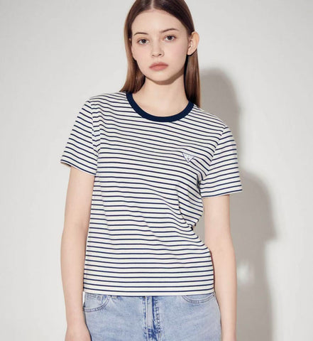 韓國 Guess Women's Mini Triangle Stripe Short Sleeve T-shirt【GU010】