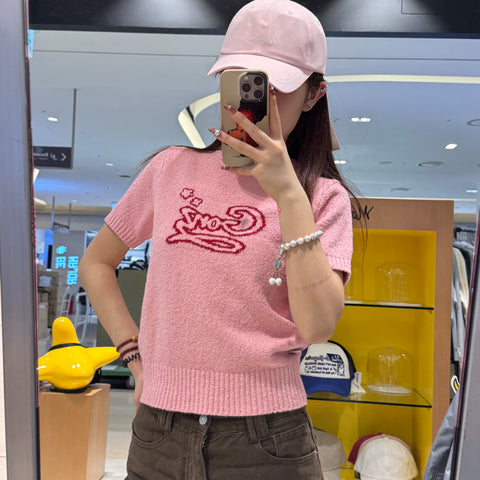 韓國 Mark Gonzales GONZ GRAPHIC WOMENS HALF SLEEVE KNIT TOP【MG163】