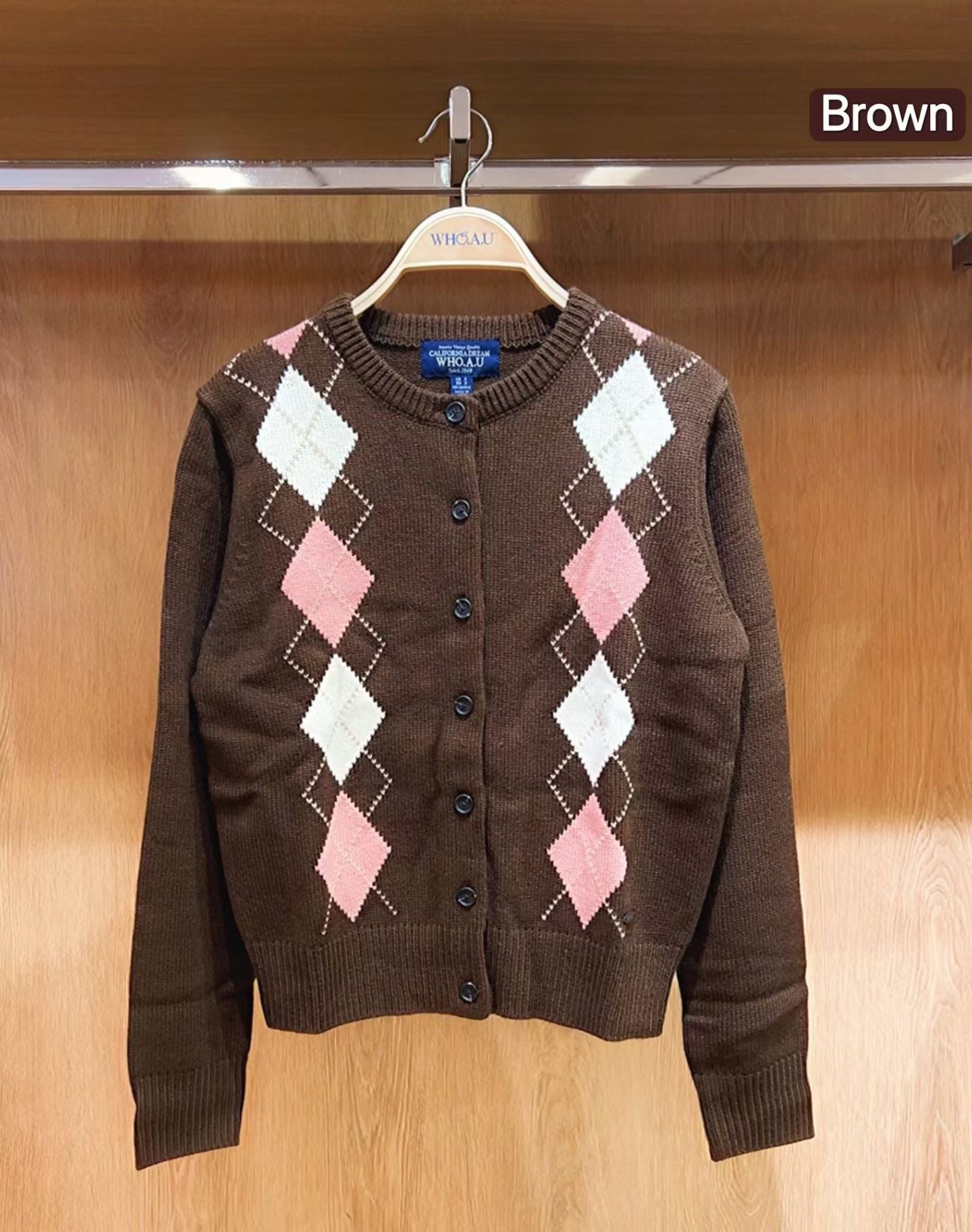 韓國 WhoAU Argyle Cardigan【WA079】