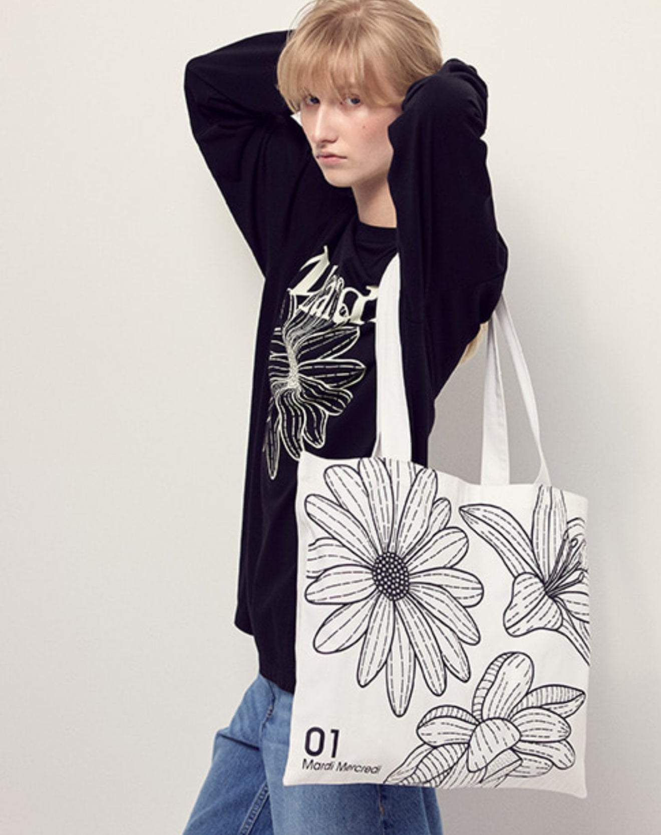 韓國 Mardi Mercredi CANVAS BAG TRIPLE FLOWER 【MM043】