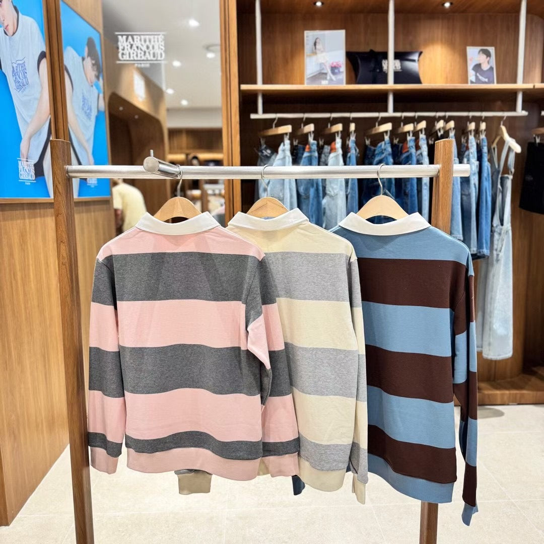 韓國 Marithe Francois Girbaud Classic Logo Stripe Rugby Sweatshirt【MF650】