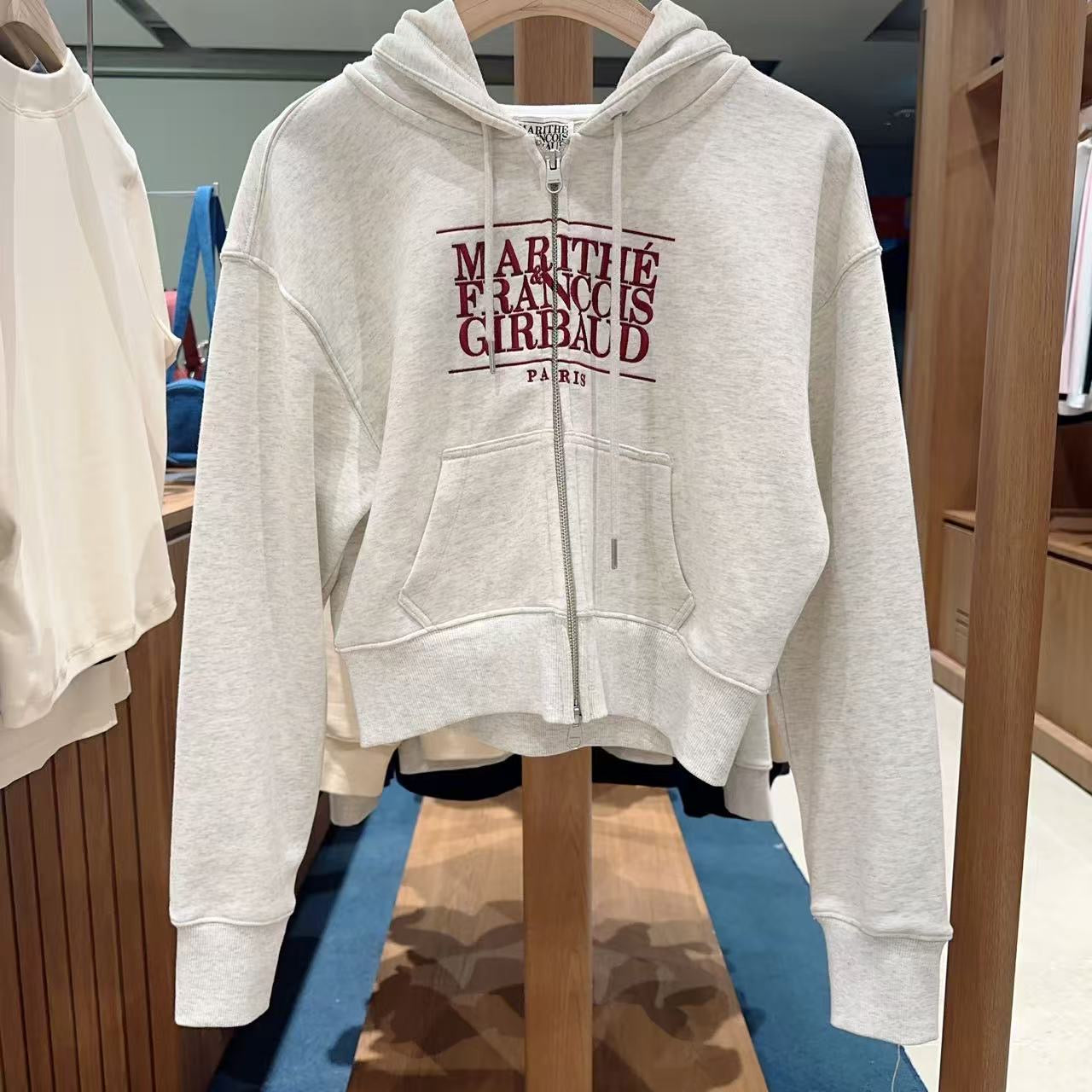 韓國 Marithe Francois Girbaud W Embroidery Classic Logo Crop Hoodie Zipup【MF716】