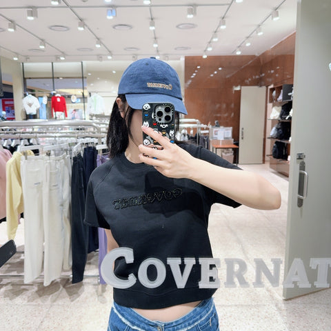 韓國 Covernat Women's Crop Pearl Cooper Logo T-shirt【CO166】