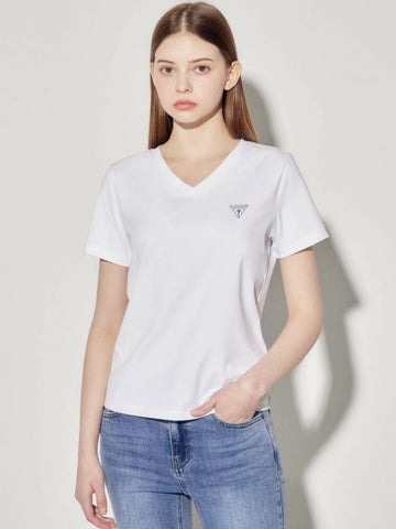 韓國 Guess Women's Aerocool Mini Triangle V-Neck Short Sleeve T-Shirt【GU007】